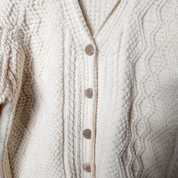 Handknit Fisherman Ivory Buttonfront Vneck Cardigan-Size L - Picture 5 of 7